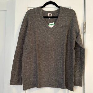 Anne Klein dark gray v-neck sweater with metallic threads